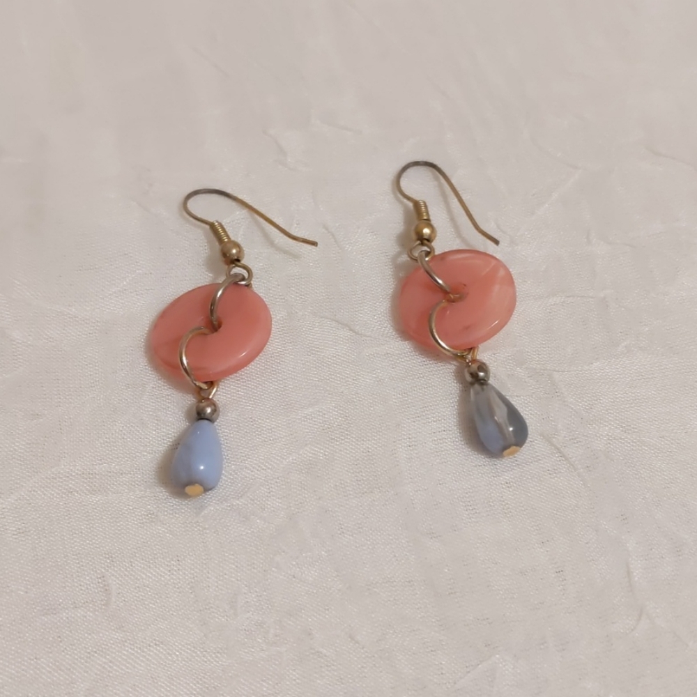 💐Pink and Blue Dangle Earrings